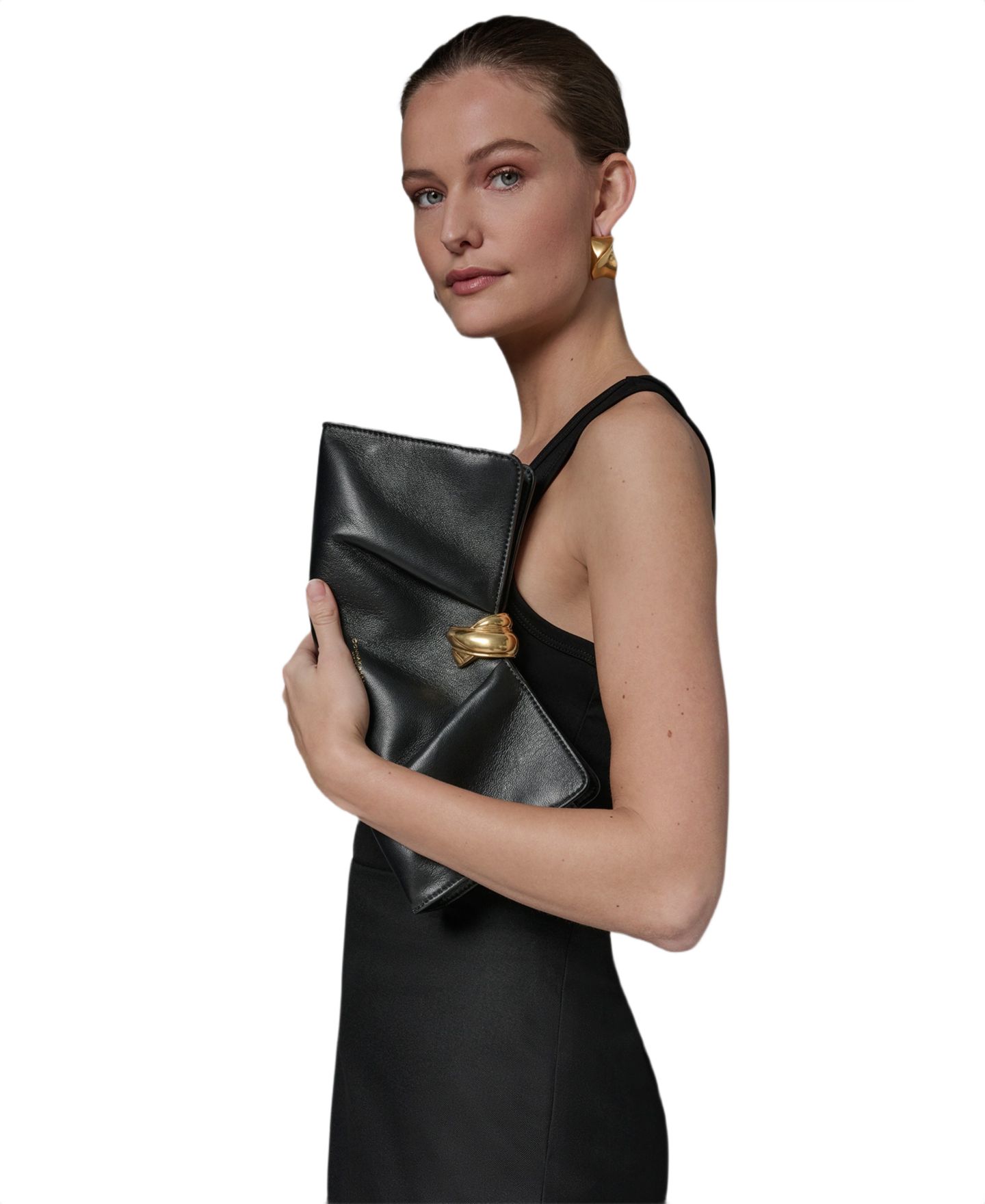Женский клатч Donna Karan New York Cashmere Leather Clutch, цвет: Чёрный / Золотой — фото 4