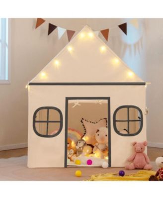 Large Kids Playhouse Tent with Door Curtain, Windows, Star Lights
