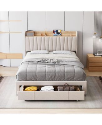 Bed Frame with Storage Headboard and Charging Station, Platform Bed Frame with Drawers, Heavy Duty, No Box Spring Needed, Easy Assembly