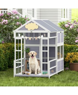 Dog House Outdoor, 79"L Wooden Dog Shelter with Porch, Storage