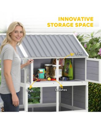 Dog House Outdoor, 79"L Wooden Dog Shelter with Porch, Storage