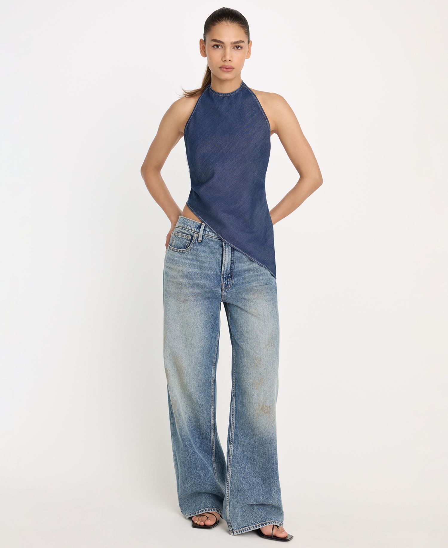 Women's Asymmetric Hem Halter Neck Top, Regular & Plus Size