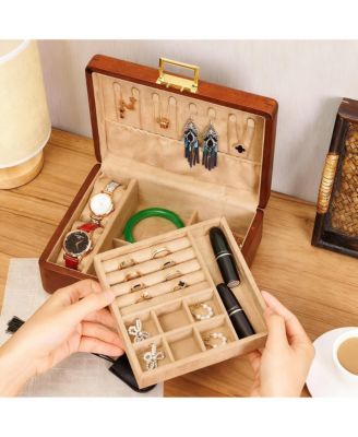 Solid Wood Jewelry Box with Lock for Watches, Earrings, Rings, Necklaces