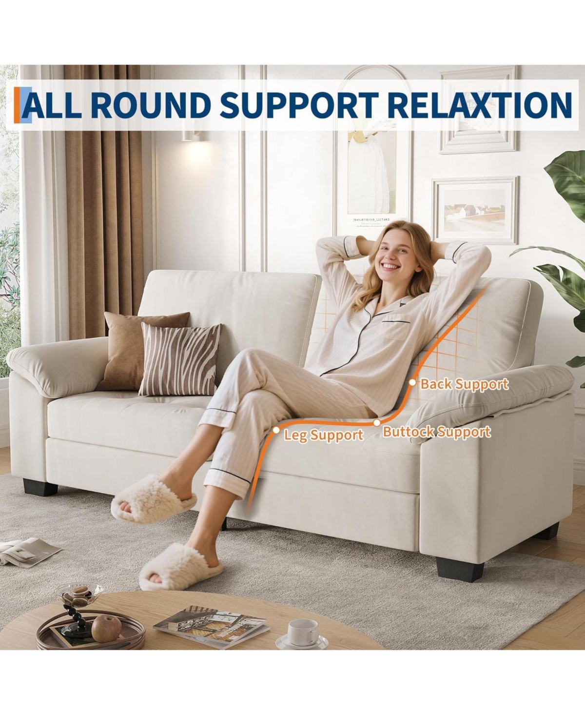 gaomon 90 in 3-Seater Velvet Upholstered Loveseat, Oversized with Soft Armrests, Button Tufted Couch for Living Room, Bedroom, Beige