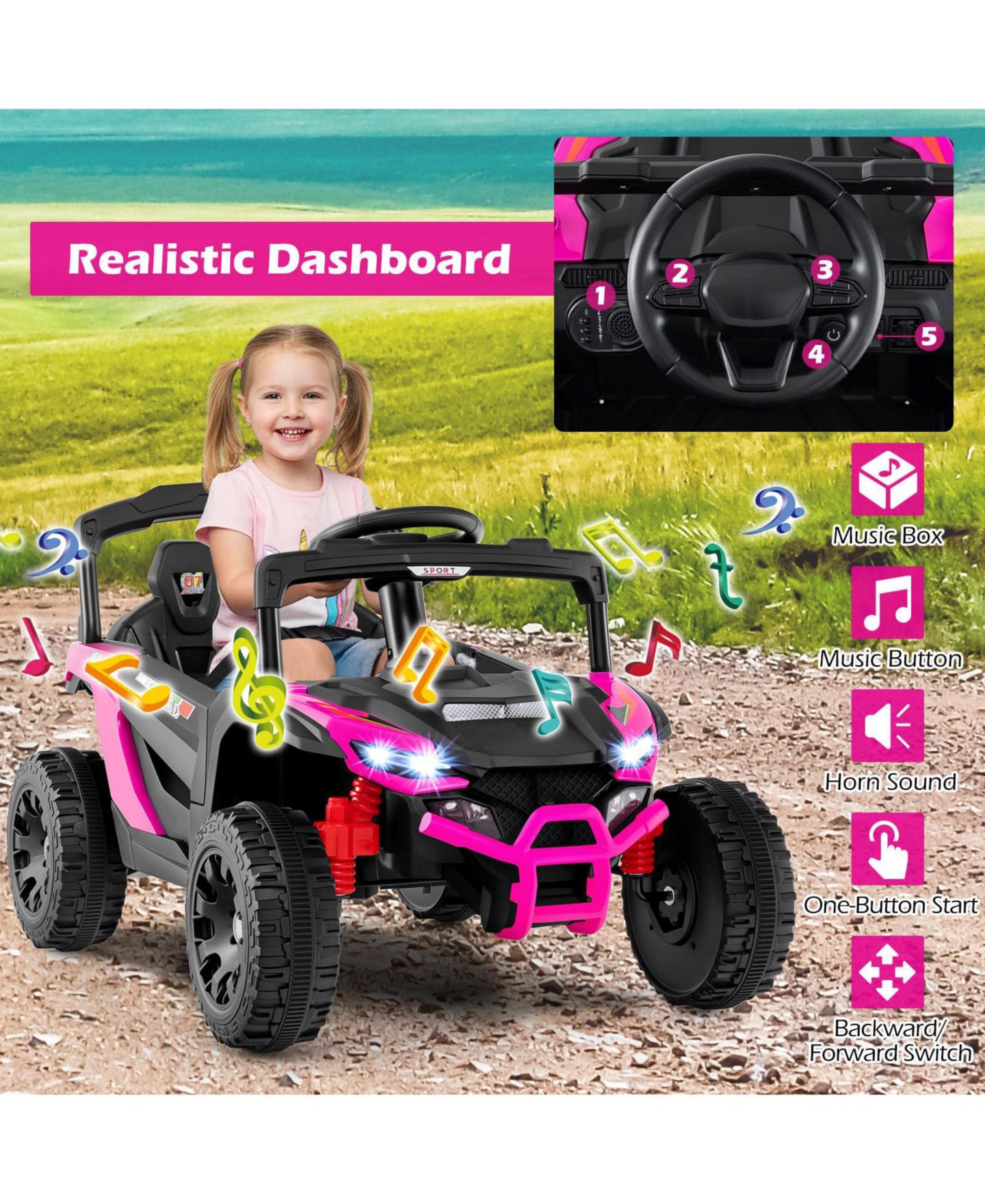 Детская игрушка Mecale 12V Electric Remote Control Ride-On UTV with LED Lights, Ages 3-8, цвет: Розовый — фото 5
