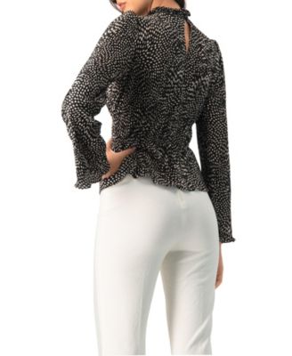 Women's Long Sleeve Polka Dot Pleated Blouse