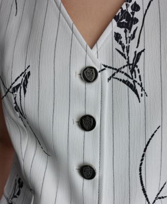 Women's Pinstripe V-Neck Sleeveless Vest