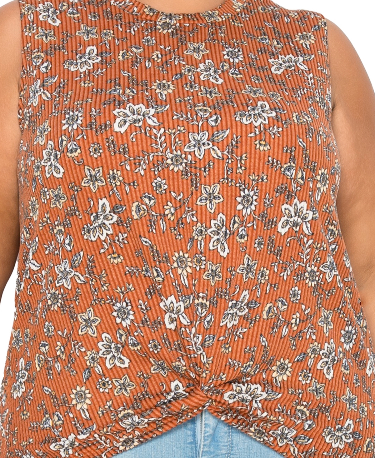 Coin 1804 Plus Boho Floral Rib Twist Tank