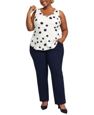 Plus Size Polka Dot Crinkle Knit Double V-Neck Tank