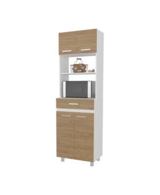 Tall Kitchen Storage Cabinet with Doors, Drawer and Open Microwave Shelf