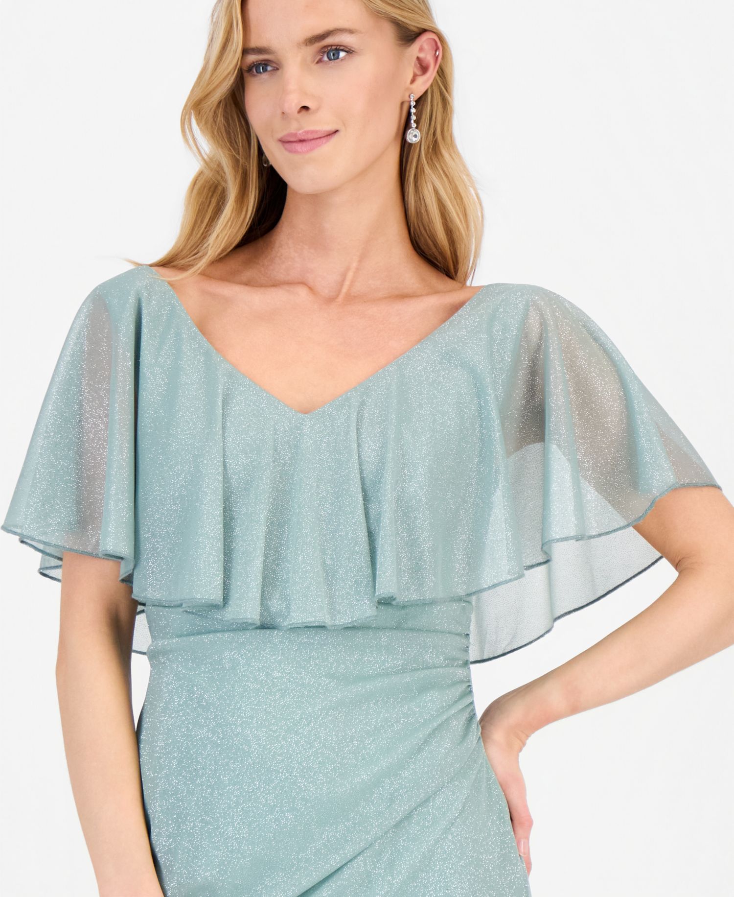 Women's Cape-Overlay Glitter Sheath Dress