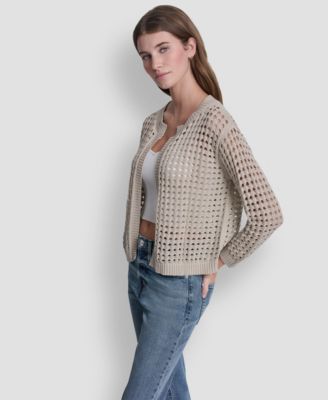 Women's Open-Stitch Drop-Shoulder Cardigan Sweater