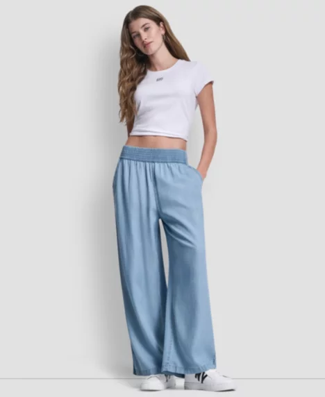 Petite Pull-On Wide-Leg Ankle Pants - Chambray