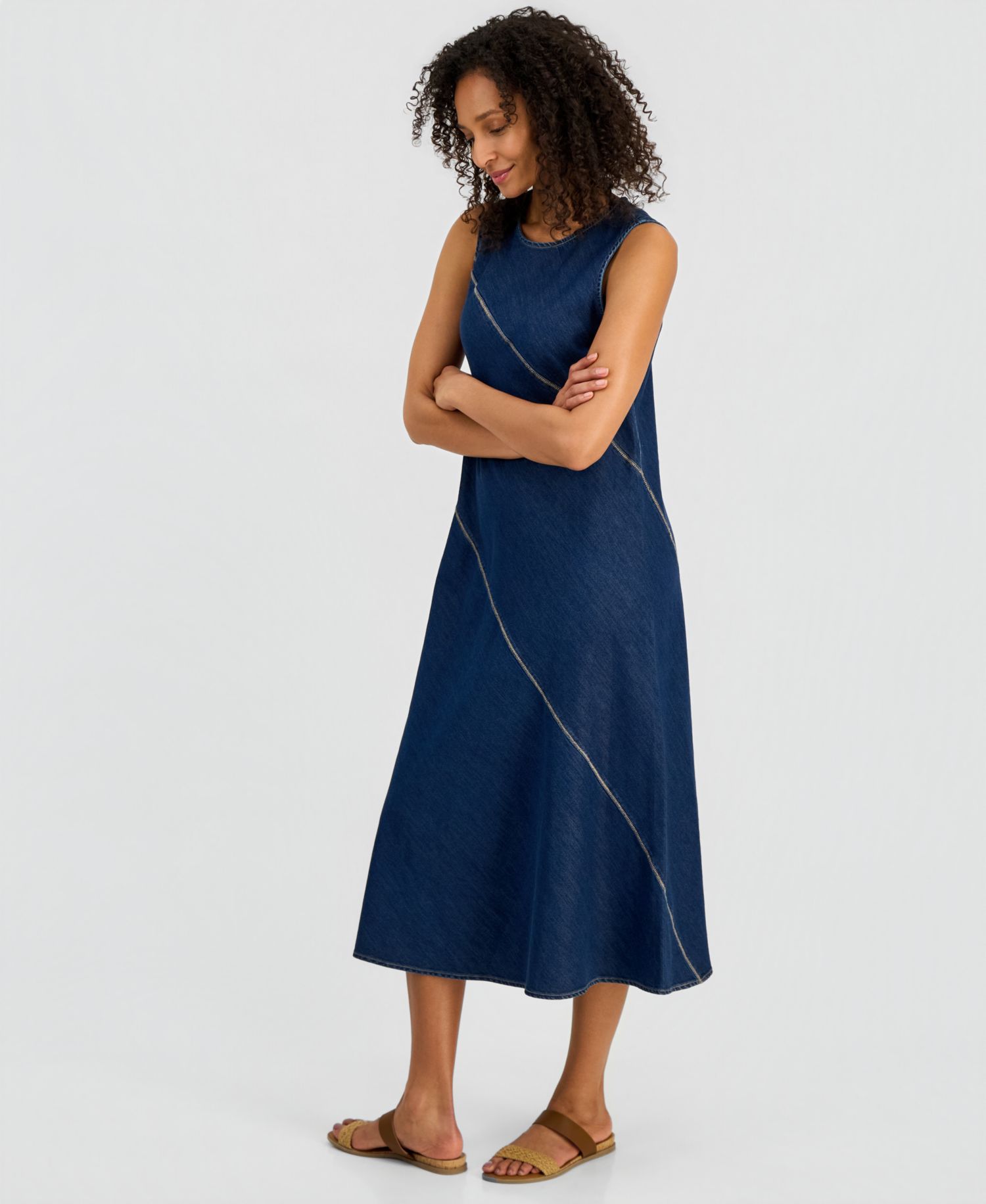 Women's Asymmetrical Denim Midi Dress