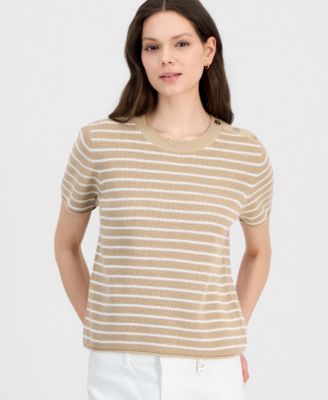 Women's Crewneck Short-Sleeve Striped Sweater
