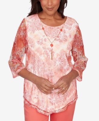 Petite Resort Living Batik Tie Dye Chevron Crew Neck Top