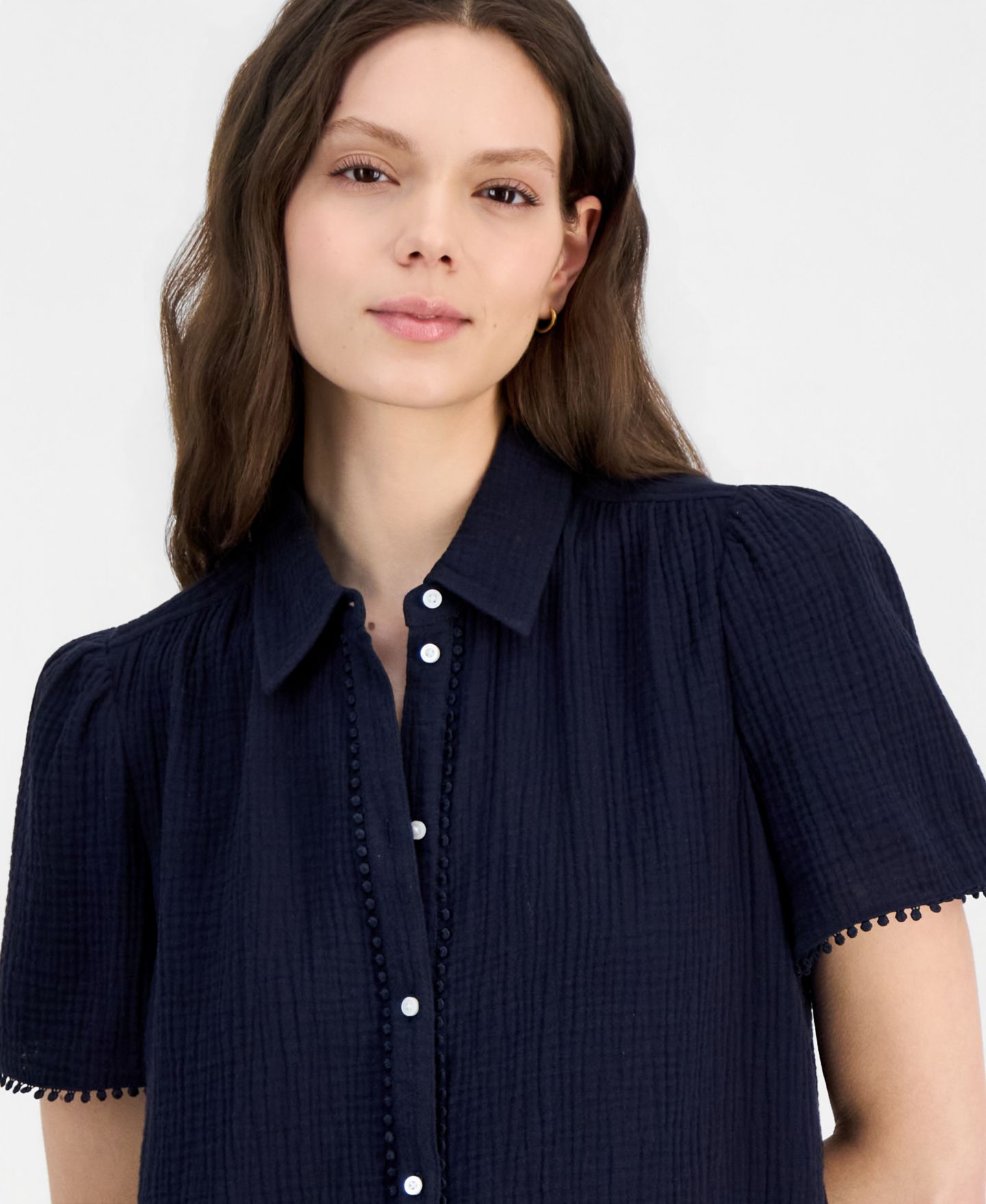 Женская рубашка Nautica Cotton Bobble-Trim Short-Sleeve, цвет: Ночной небесно-голубой — фото 3