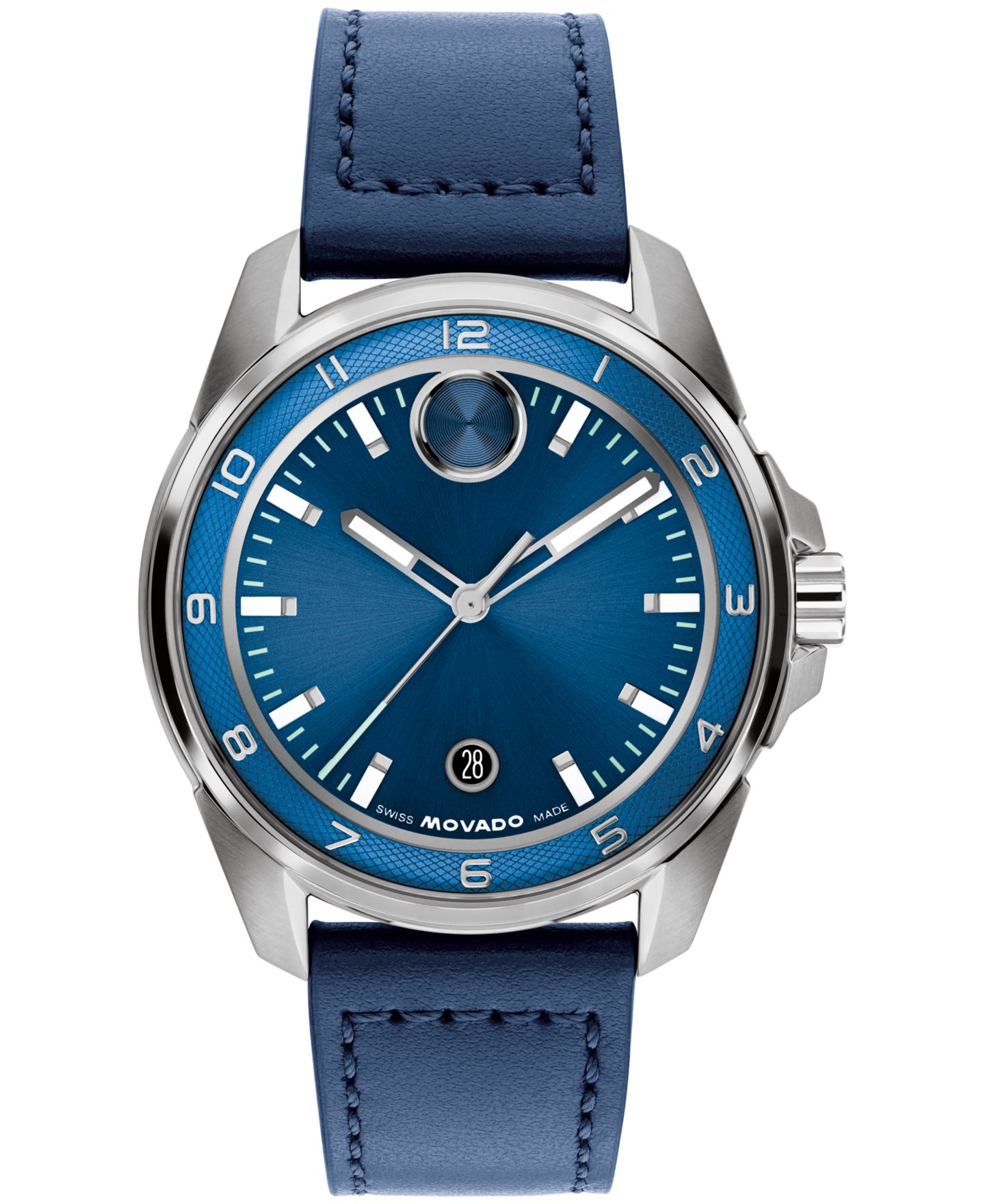 Мужские часы Movado Bold Verso S Swiss Quartz Navy Leather Watch, 42mm — фото 6