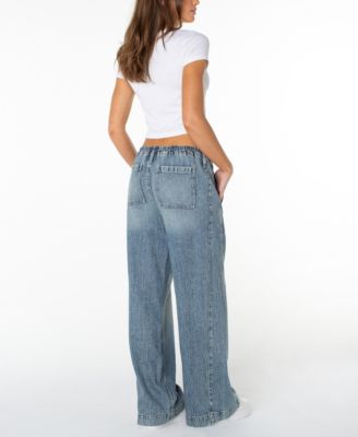 Juniors' Lightweight Tie-Waist Wide-Leg Jeans