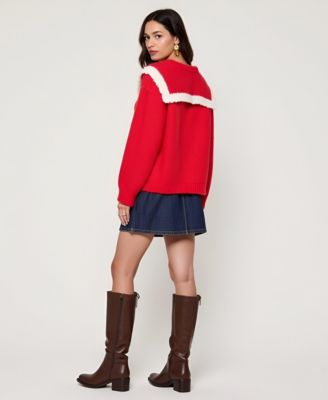 Women's Ruffle Collar Tie-Front Knit Sweater