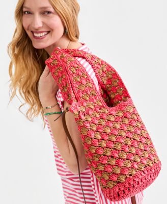Drawstring Straw Handle Tote