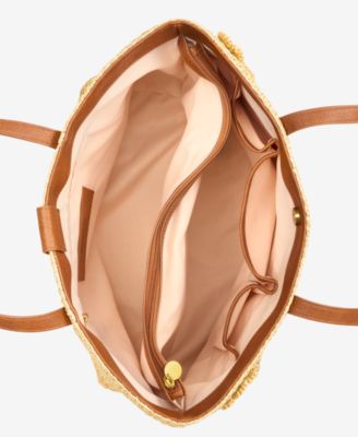 Stud Floral Applique Straw Large Tote