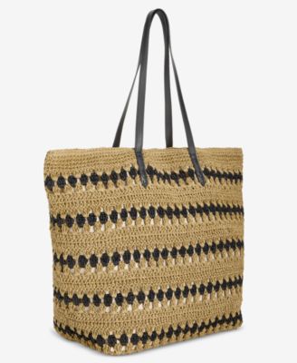 Geometric Straw Slouchy Tote Bag