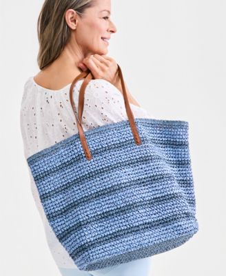 Ombr&eacute; Striped Straw Slouchy Tote Bag