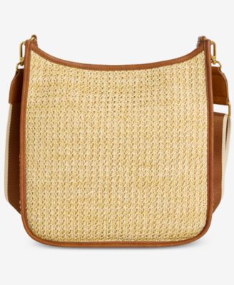 Floral Straw Applique Dip Crossbody