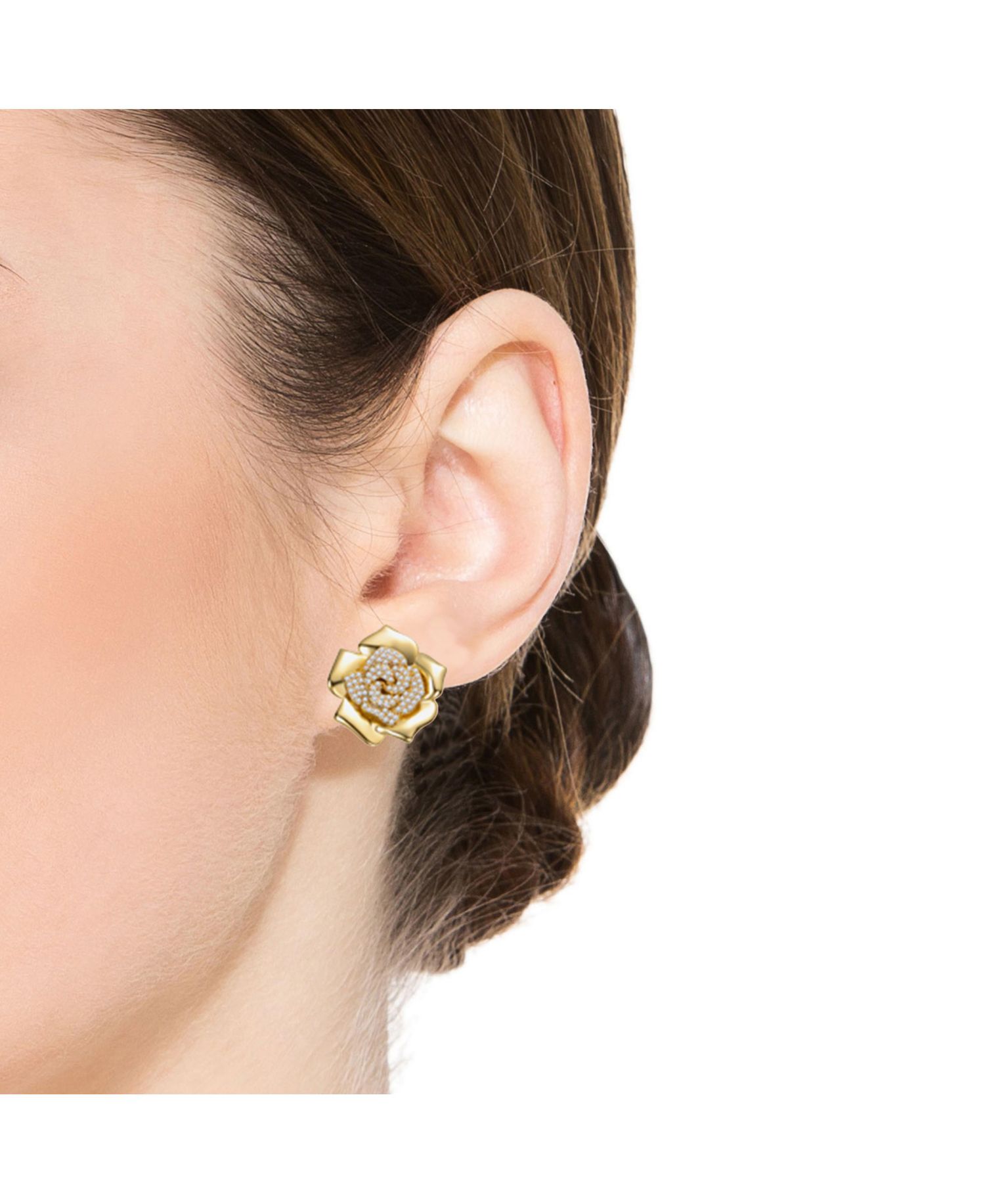 14K Gold Plated CZ Big Heavy Flower Statement Earrings
