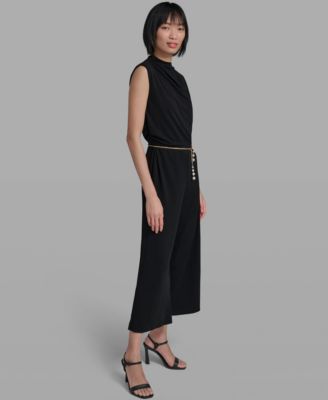 Women's Sleeveless Matte Jersey Removable Chain Belt Jumpsuit