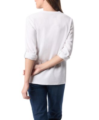 Women's Linen Band Collar Top