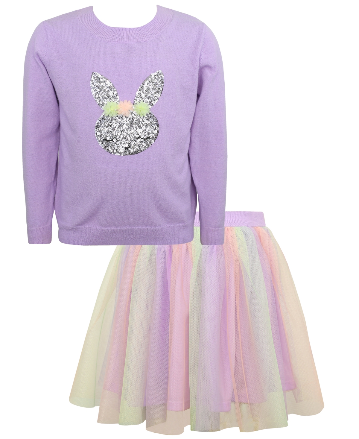 Pink & Violet Girls' 2-6X Sequin Bunny Sweater Skirt, 2-Piece Set