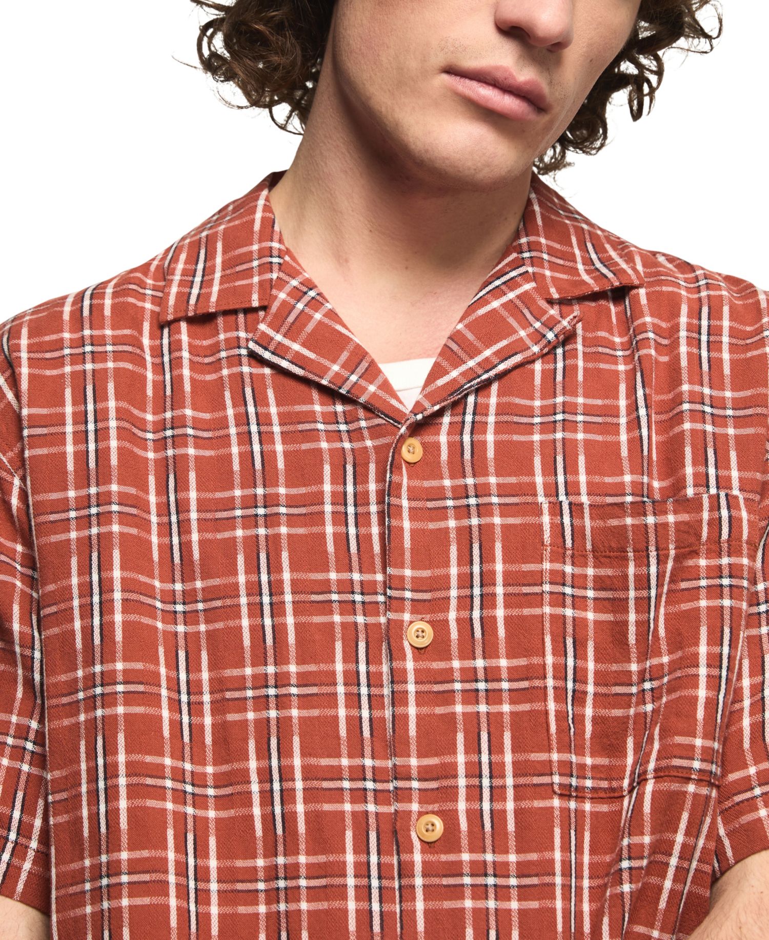 Men's Camp Collar Boxy Plaid Shirt