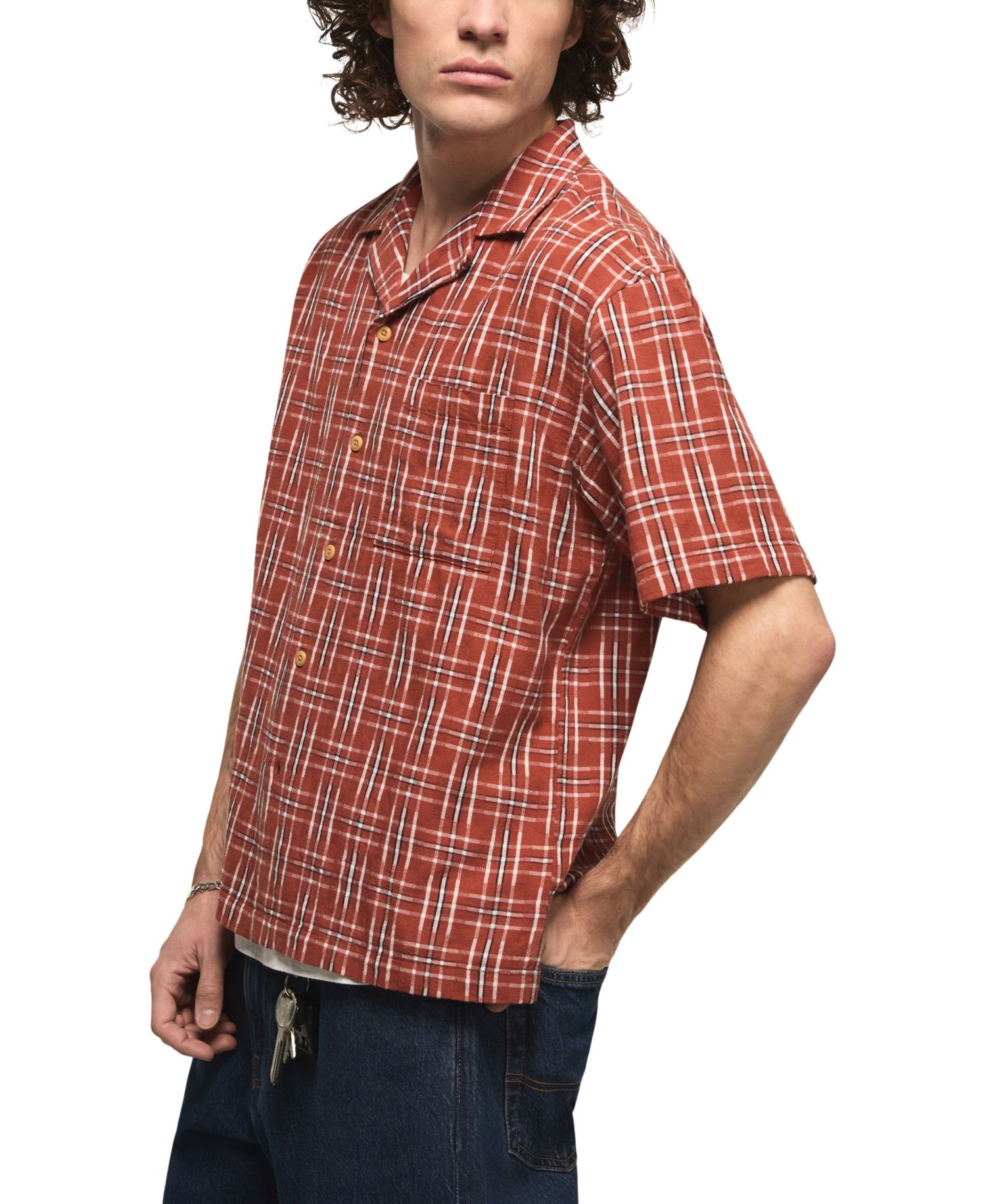 Men's Camp Collar Boxy Plaid Shirt