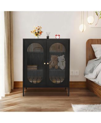 3-Tier Glass Cabinet with Magnetic Doors for Kitchen & Living