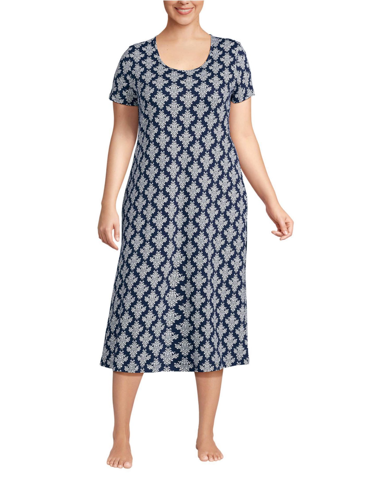 Plus Size Cotton Short Sleeve Midcalf Nightgown