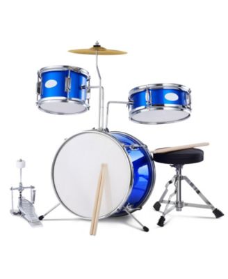 Kids Drum Set 3-Piece 14" Beginner Kit with Throne Pedal Sticks Blue