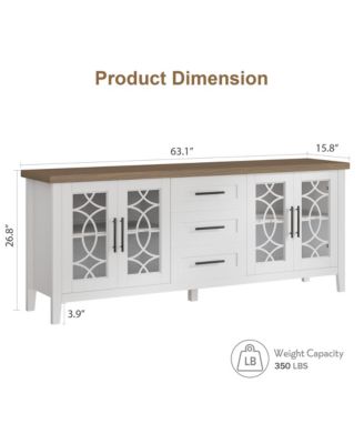 Farmhouse TV Stand with Glass Door for 70 Inch Tv, Mid Century Modern Entertainment Center for Living Room