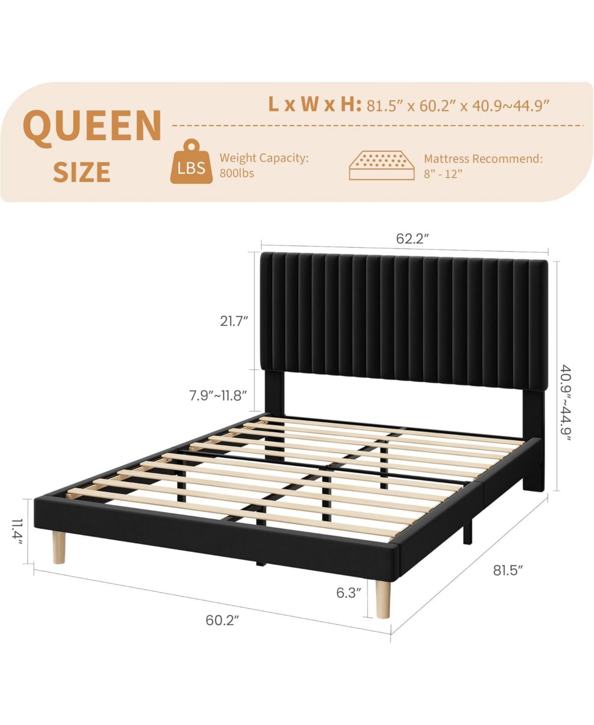 gaomon Wooden Platform Bed Frame with Storage Headboard & Raised Footboard