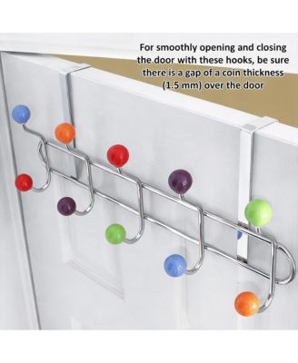 10 Hooks Over Door Hook Rack, Stainless Steel, Ceramic Knobs