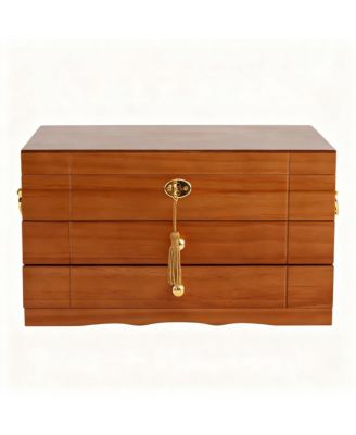 Wooden Jewelry Box with 2 Drawers, Lock & Key, Multiple Compartments