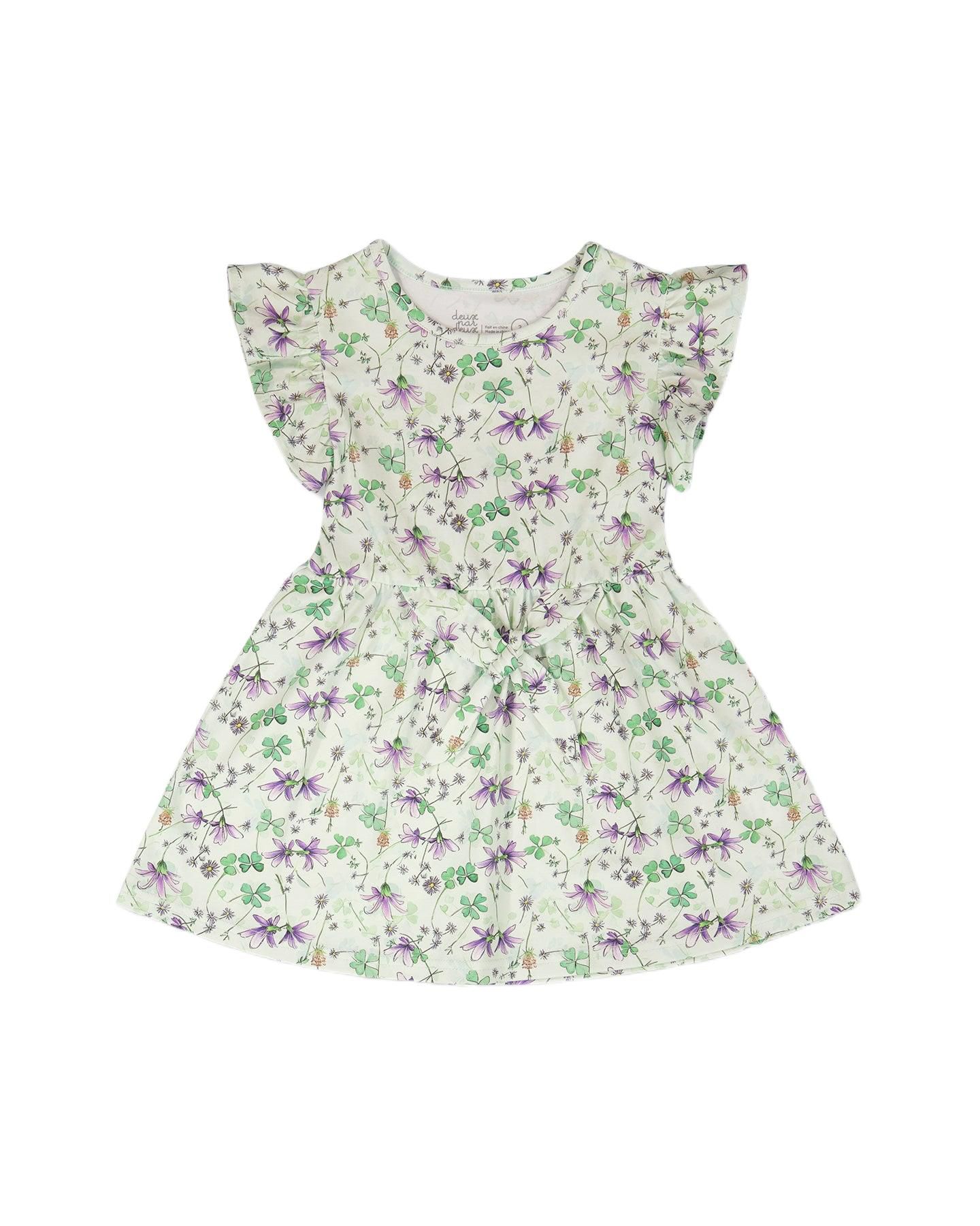 Платья Deux par Deux Jersey Dress Printed Flowers - Child для девочек, цвет: Зелёный с принтом — фото 1