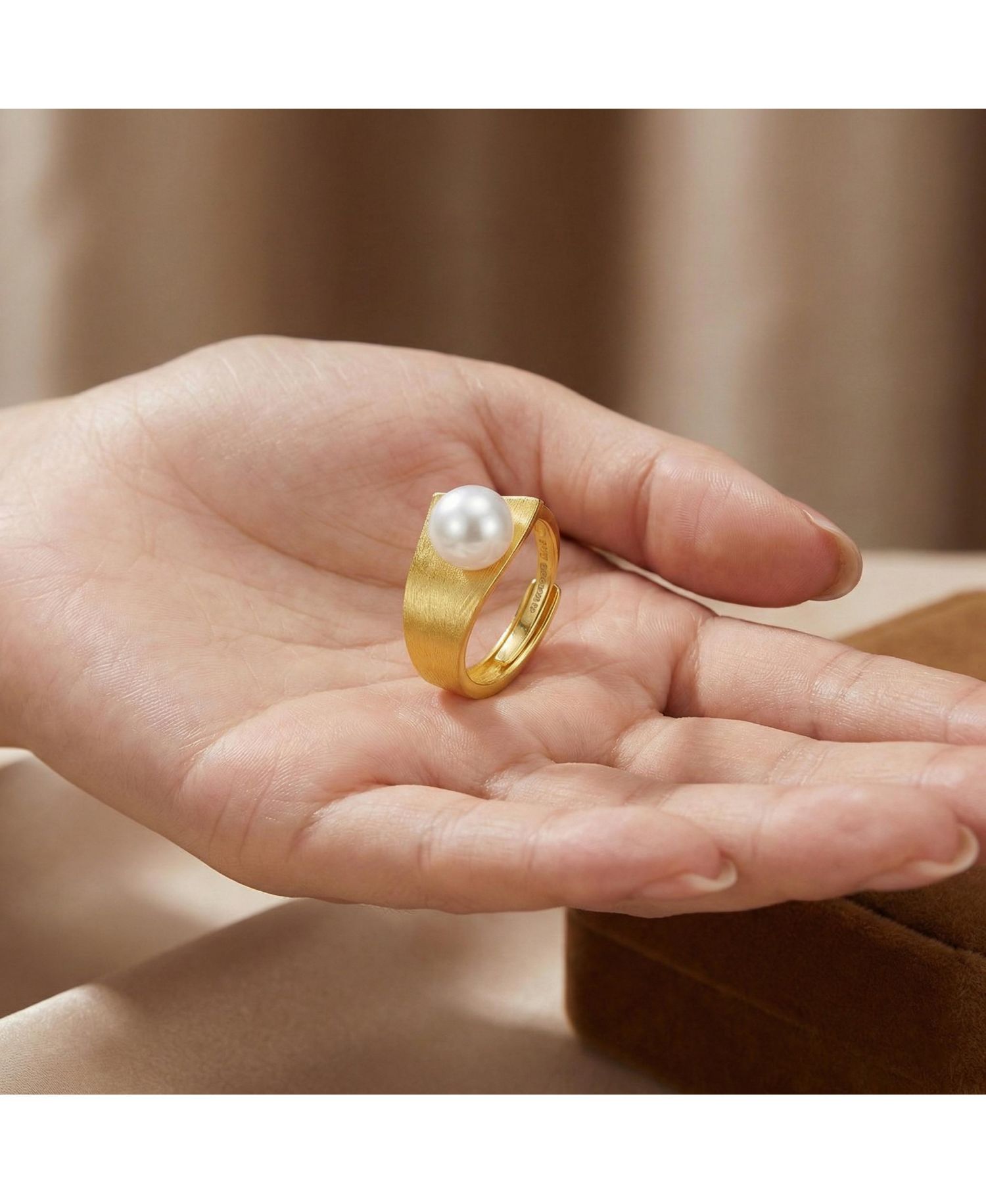 14K Gold Plated Genuine Freshwater Pearl Adjustable Ring