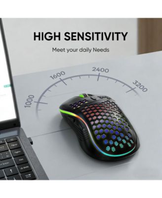 Wireless Gaming Mouse Honeycomb 2.4G USB Cordless Mouse PC Game Mice with 7-Color LED Lights,4 Adjustable DPI Laptop