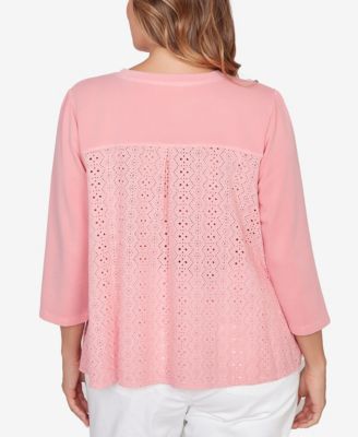 Plus Size Embroidered Terry Crew Neck Top