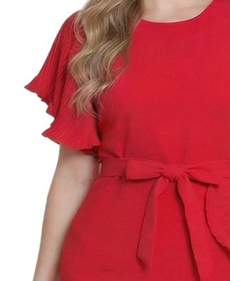 Plus Size-Short-Sleeve Pleated Ruffle Dress