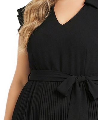 Plus Size Pliss&eacute; Pleated Short-Sleeve Dress