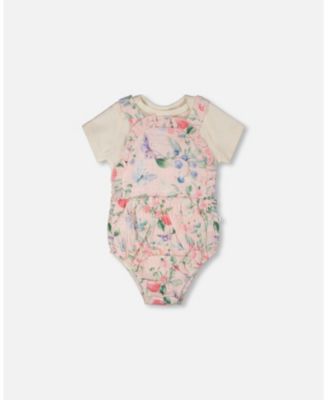 Baby Girls Cotton Jersey Onesie and Muslin Overall Set