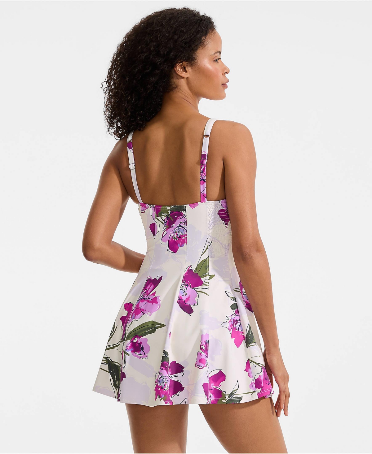 Lands' End Women's Square Neck Corset Seamed Swim Dress